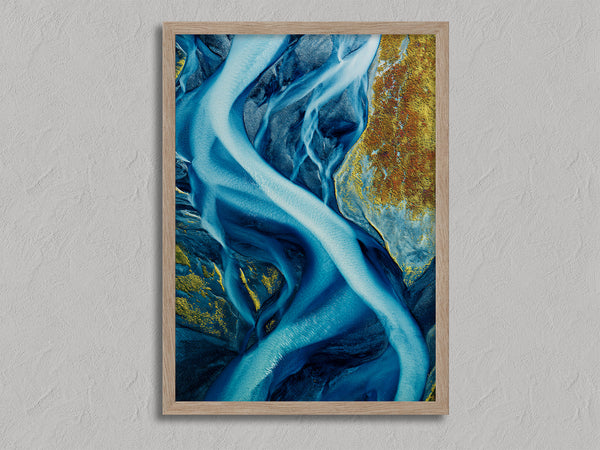 Arctic Threads shown in an oak frame without a border or mount.