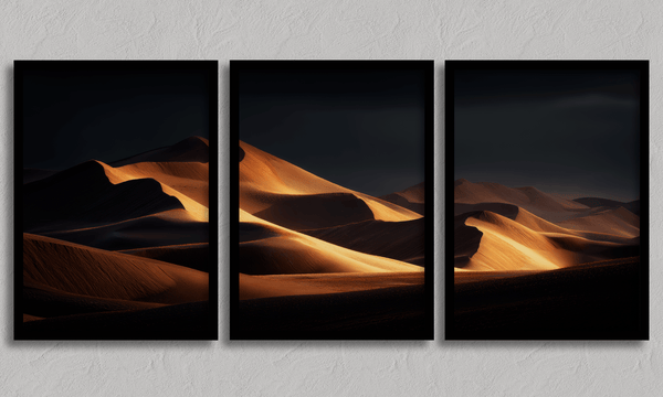 Desert Serenity captures golden dunes at sunset — a wall art print bringing timeless desert beauty and tranquillity into your space.