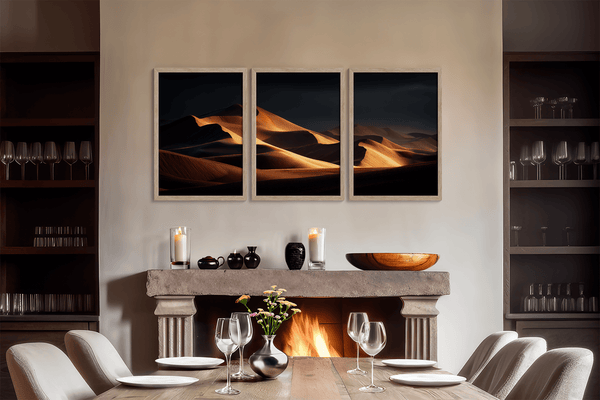 Desert Serenity captures golden dunes at sunset — a wall art print bringing timeless desert beauty and tranquillity into your space.