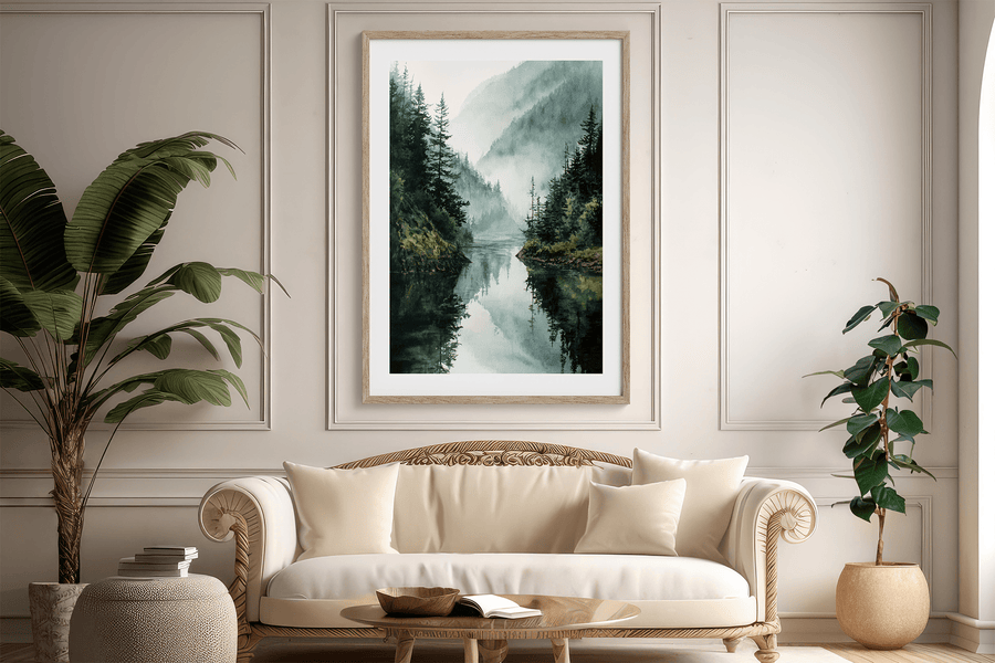 Mountain Retreat – Lámina de arte mural de lago de montaña