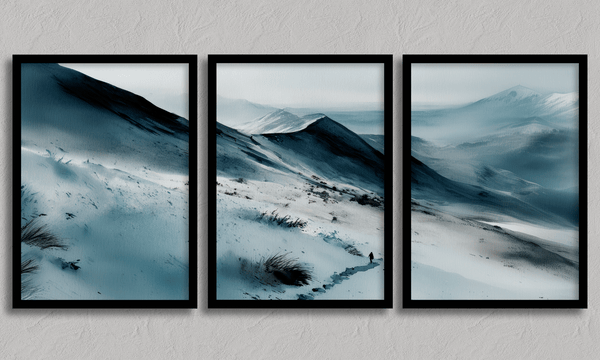 Serenity's Peaks watercolor triptych mountain wall art set