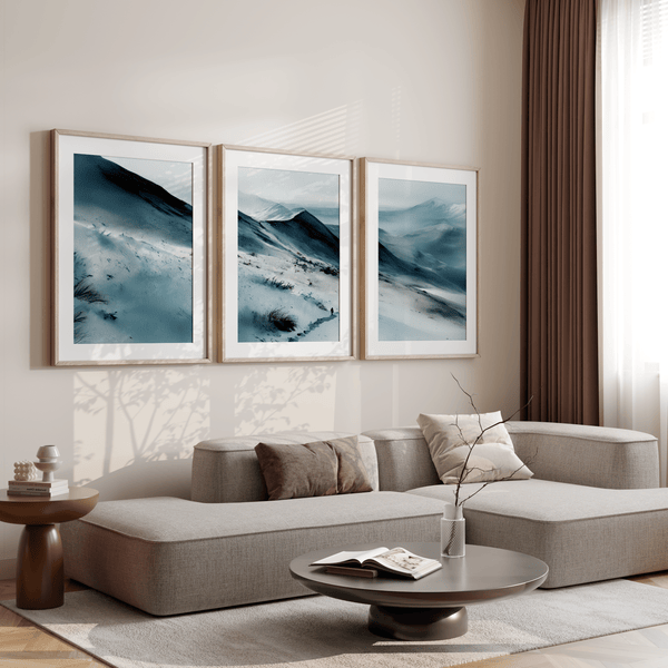 Serenity's Peaks watercolor triptych wall art set