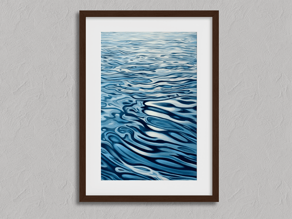 Discover Tranquil Drift, a calming abstract water reflection wall art print in navy & sky blue — perfect for modern minimalist interiors.