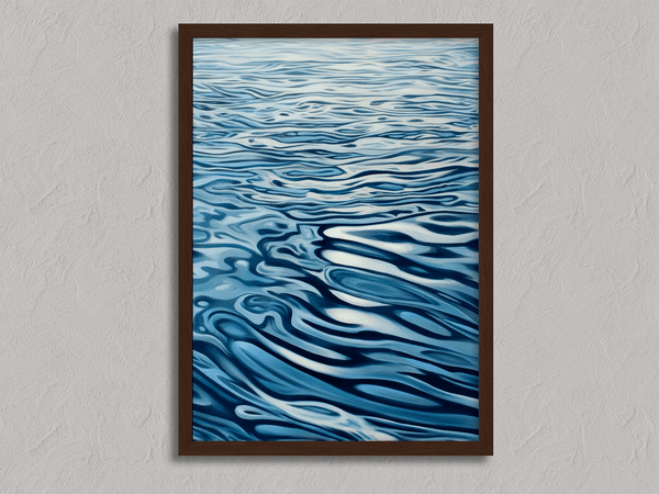 Discover Tranquil Drift, a calming abstract water reflection wall art print in navy & sky blue — perfect for modern minimalist interiors.