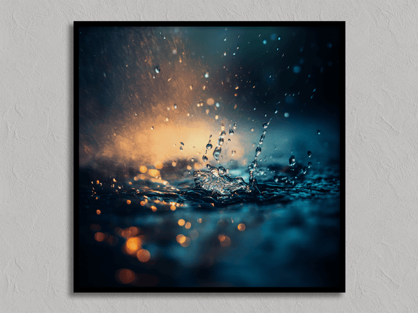 Capture serenity with vivid blues, greens, and golden light in this rainfall-inspired wall art print — a calming focal piece for any interior.