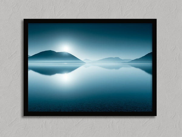 Blue Mirror shown in a black frame without a border or mount.