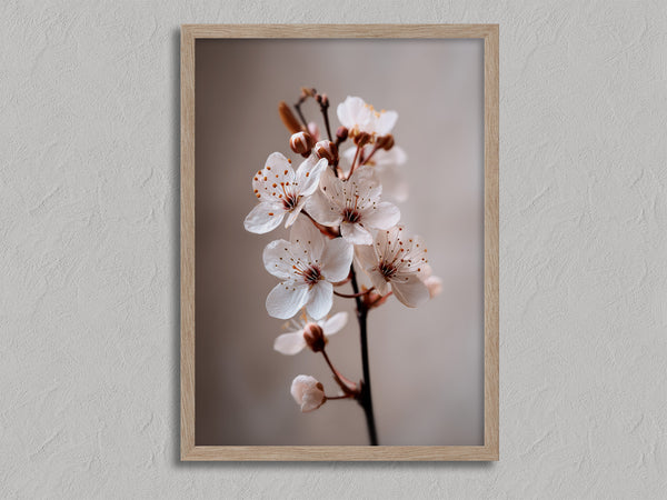 Blossom in Still Air shown in an oak frame without a border or mount.
