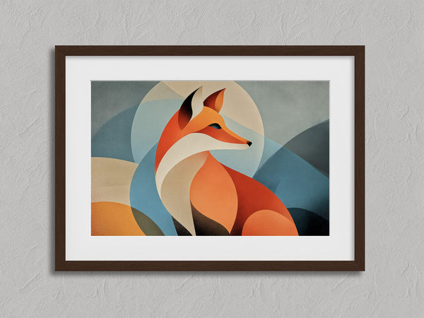 Ember Fox shown in a walnut frame with a white border or mount.