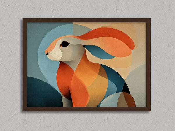Hare Across the Hills shown in a walnut frame without a border or mount.