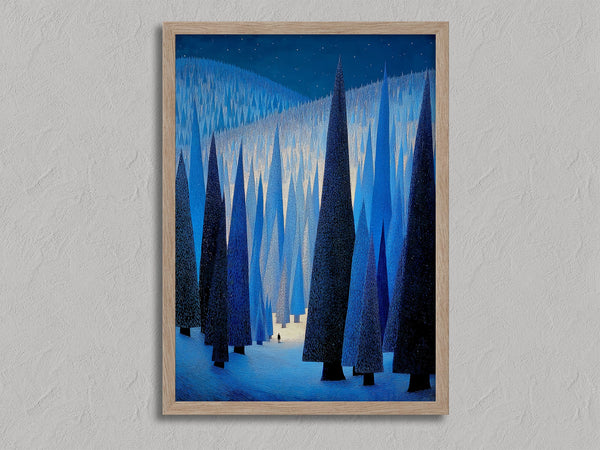 Beneath the Blue shown in an oak frame without a border or mount.