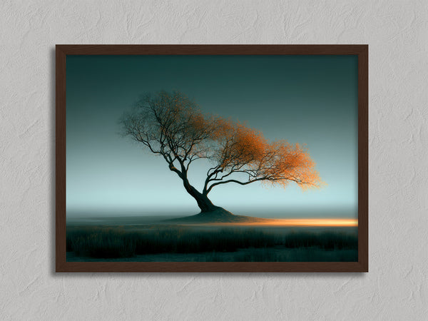 Leaning Light shown in a walnut frame without a border or mount.
