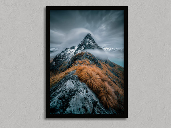 Cloudbound Peak shown in a black frame without a border or mount.