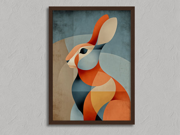 Still Hare shown in a walnut frame without a border or mount.