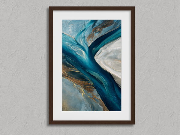 River of Glass shown in a walnut frame with a white border or mount.