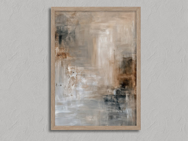 Quiet Layers II shown in an oak frame without a border or mount.