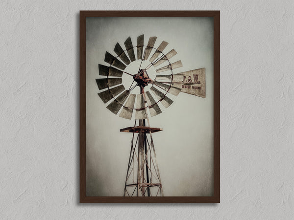 Prairie Windmill shown in a walnut frame without a border or mount.