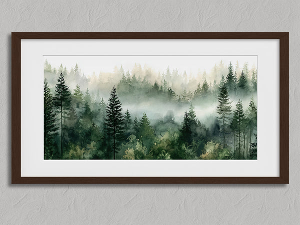 Greenwood Haze shown in a walnut frame with a white border or mount.
