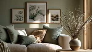 A calm contemporary living room styled for spring, soft natural daylight