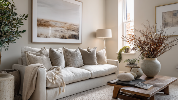  A warm and inviting staged living room interior styled for property photography