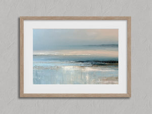 Pale Tides shown in an oak frame with a white border or mount.
