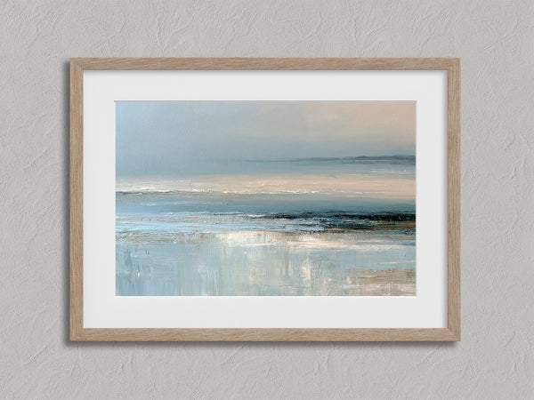 Pale Tides shown in an oak frame with a white border or mount.