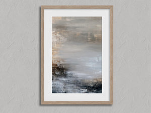 Quiet Layers III shown in an oak frame with a white border or mount.