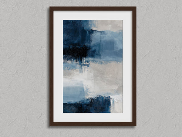 Blue Intervals shown in a walnut frame with a white border or mount.