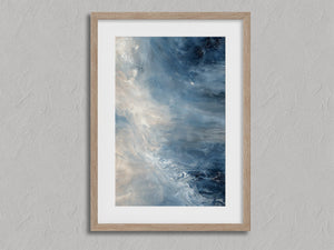 Blue Current shown in an oak frame with a white border or mount.