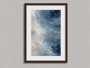 Blue Current shown in a walnut frame with a white border or mount.