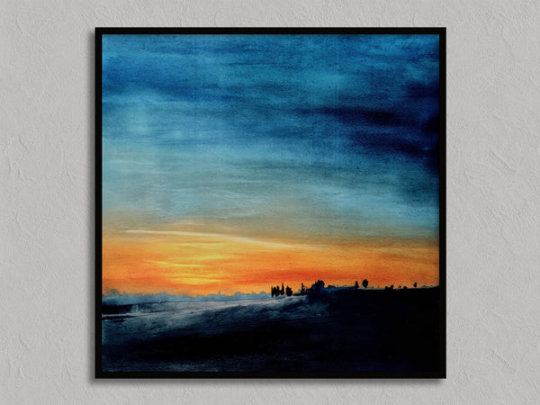 Last Light Beyond The Fields shown in a black frame without a border or mount.