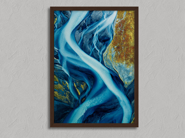 Arctic Threads shown in a walnut frame without a border or mount.