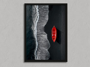 Red Shoreline shown in a black frame without a border or mount.