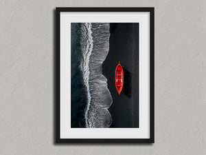 Red Shoreline shown in a black frame with a white border or mount.