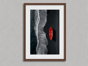 Red Shoreline shown in a walnut frame with a white border or mount.