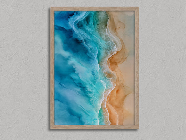 Tidal Edge shown in an oak frame without a border or mount.