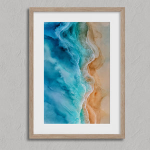 Tidal Edge shown in an oak frame with a white border or mount.