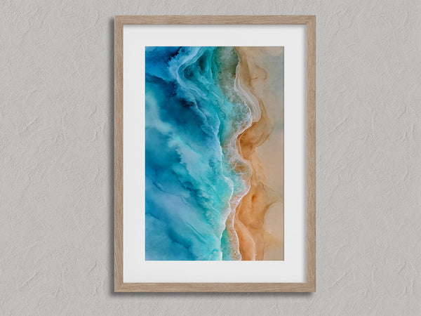 Tidal Edge shown in an oak frame with a white border or mount.
