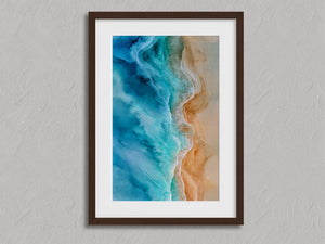 Tidal Edge shown in a walnut frame with a white border or mount.