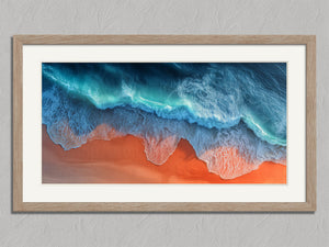 Ember Shore shown in an oak frame with a white border or mount.