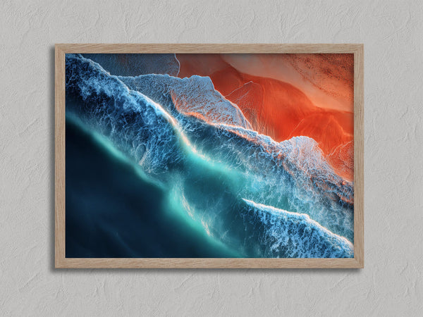 Ember Tide shown in an oak frame without a border or mount.