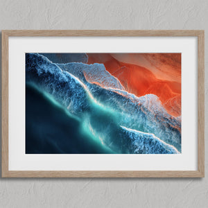Ember Tide shown in an oak frame with a white border or mount.