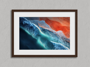 Ember Tide shown in a walnut frame with a white border or mount.
