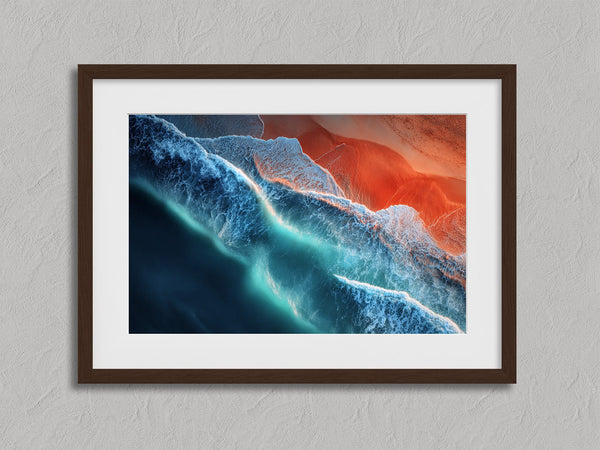 Ember Tide shown in a walnut frame with a white border or mount.