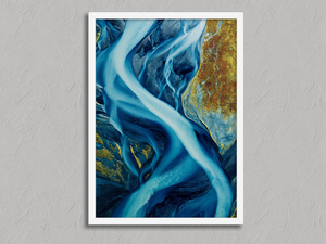Arctic Threads – Aerial Glacial River Wall Art Print in a white frame, no mount