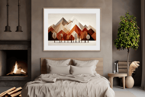 Abstract autumn landscape wall art styled in a calm neutral interior