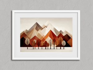 Autumn Range – Abstract Autumn Landscape Print in a white frame with a mount
