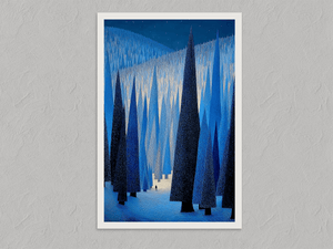 Beneath the Blue – Moonlit Forest Wall Art Print, unframed print with a white border