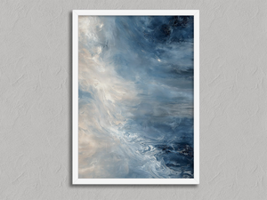 Blue Current – Abstract Blue Wall Art Print in a white frame, no mount