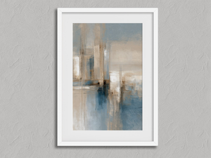 Blue Foundations I – Textured Abstract Wall Art Print in a white frame with a mount