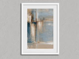 Blue Foundations II – Blue Abstract Wall Art Print in a white frame with a mount